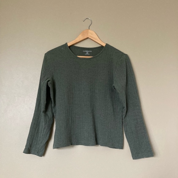 {Croft & Barrow} Moss Green Long Sleeve Ribbed T-Shirt - Picture 1 of 5